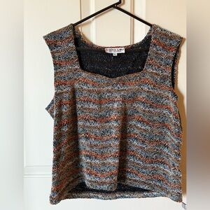 Andria Lieu XL Textured Knit Tank Earth Tone Stripe Boutique Contemporary